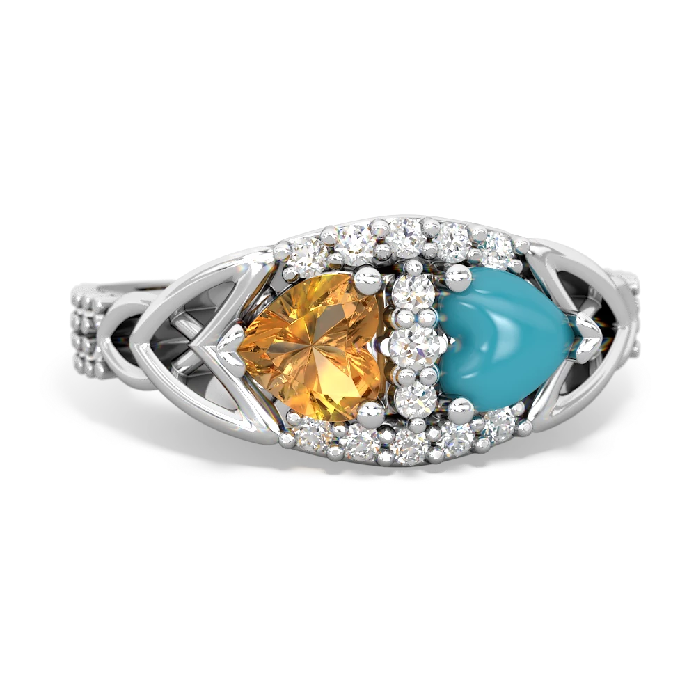 Citrine Sparkling Celtic Knot 14K White Gold ring R2645