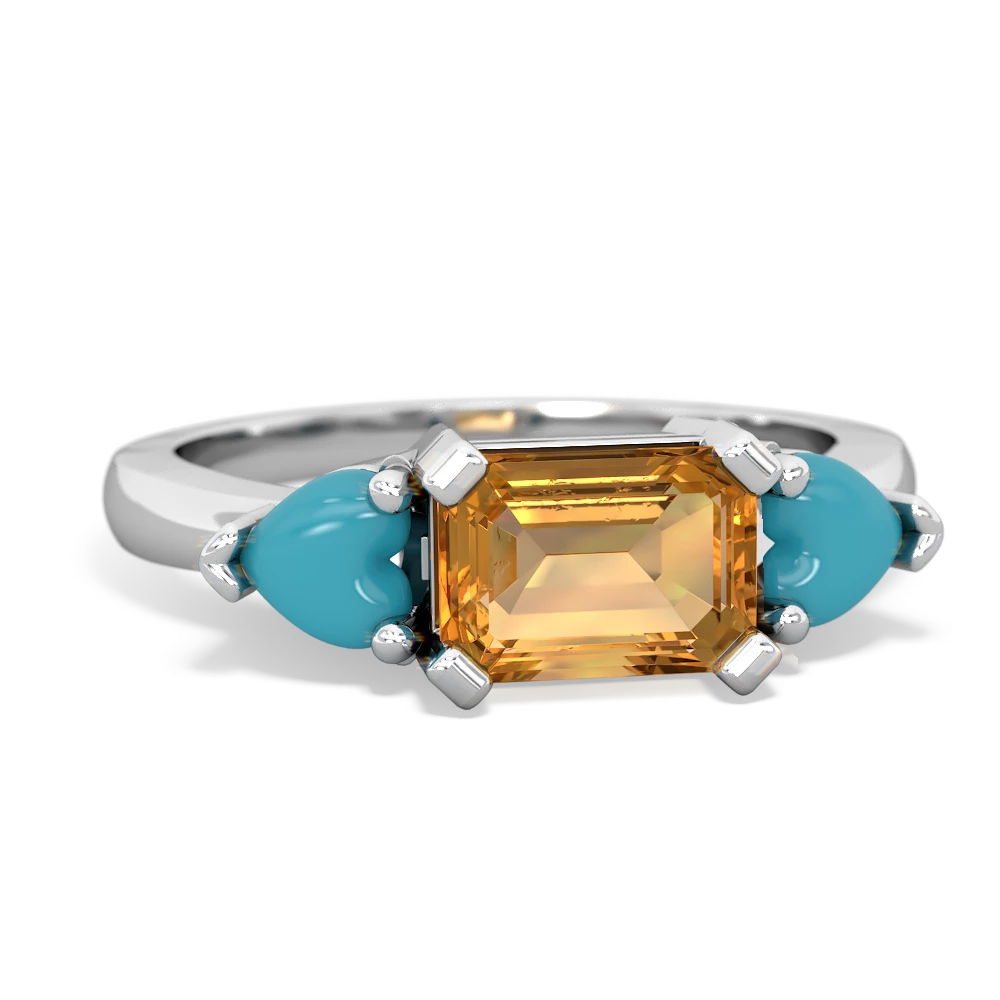 Citrine Three Stone 14K White Gold ring R5235