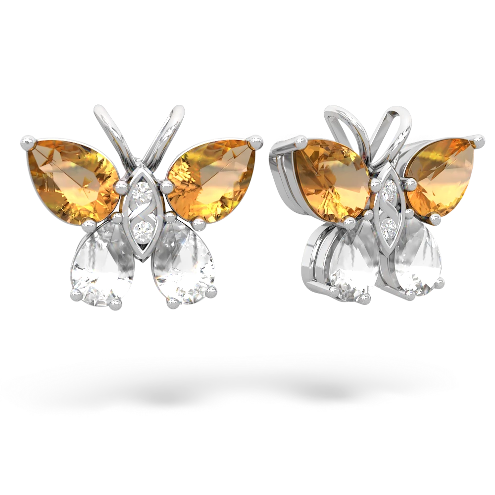 Citrine Butterfly 14K White Gold earrings E2215