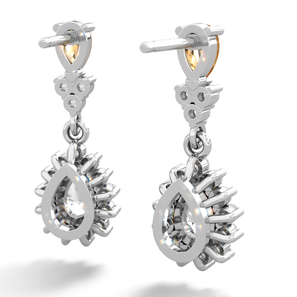 Citrine Halo Pear Dangle 14K White Gold earrings E1882