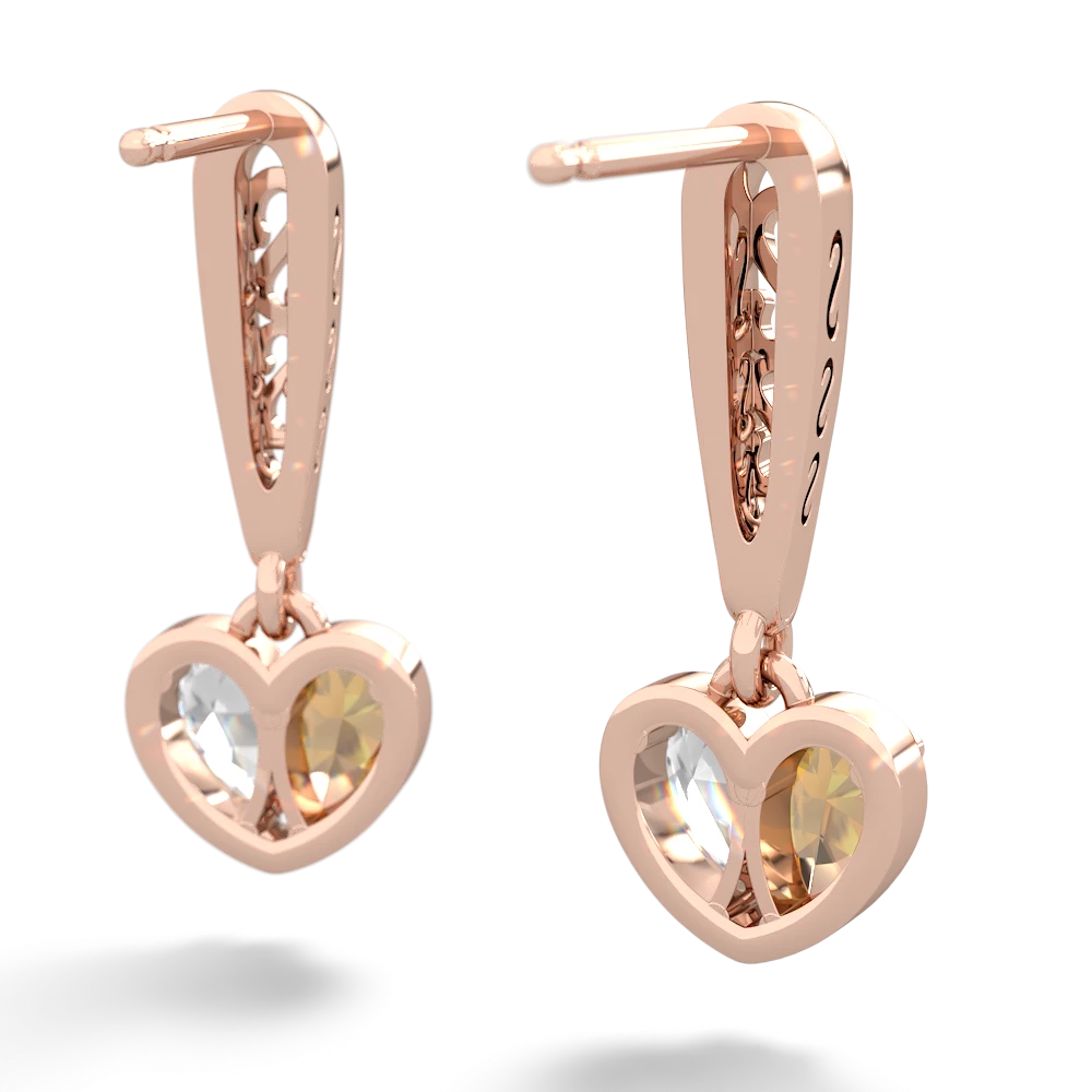 Citrine Filligree Heart 14K Rose Gold earrings E5070