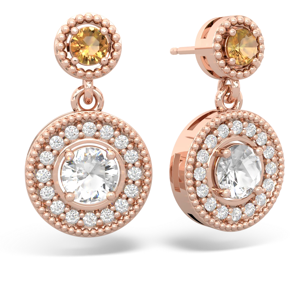 Citrine Halo Dangle 14K Rose Gold earrings E5319