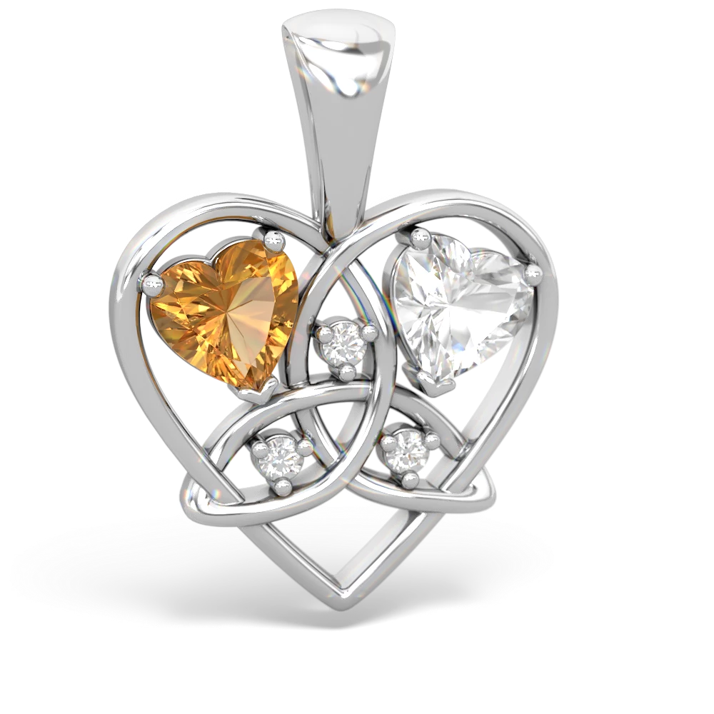 Citrine Celtic Trinity Heart 14K White Gold pendant P5331