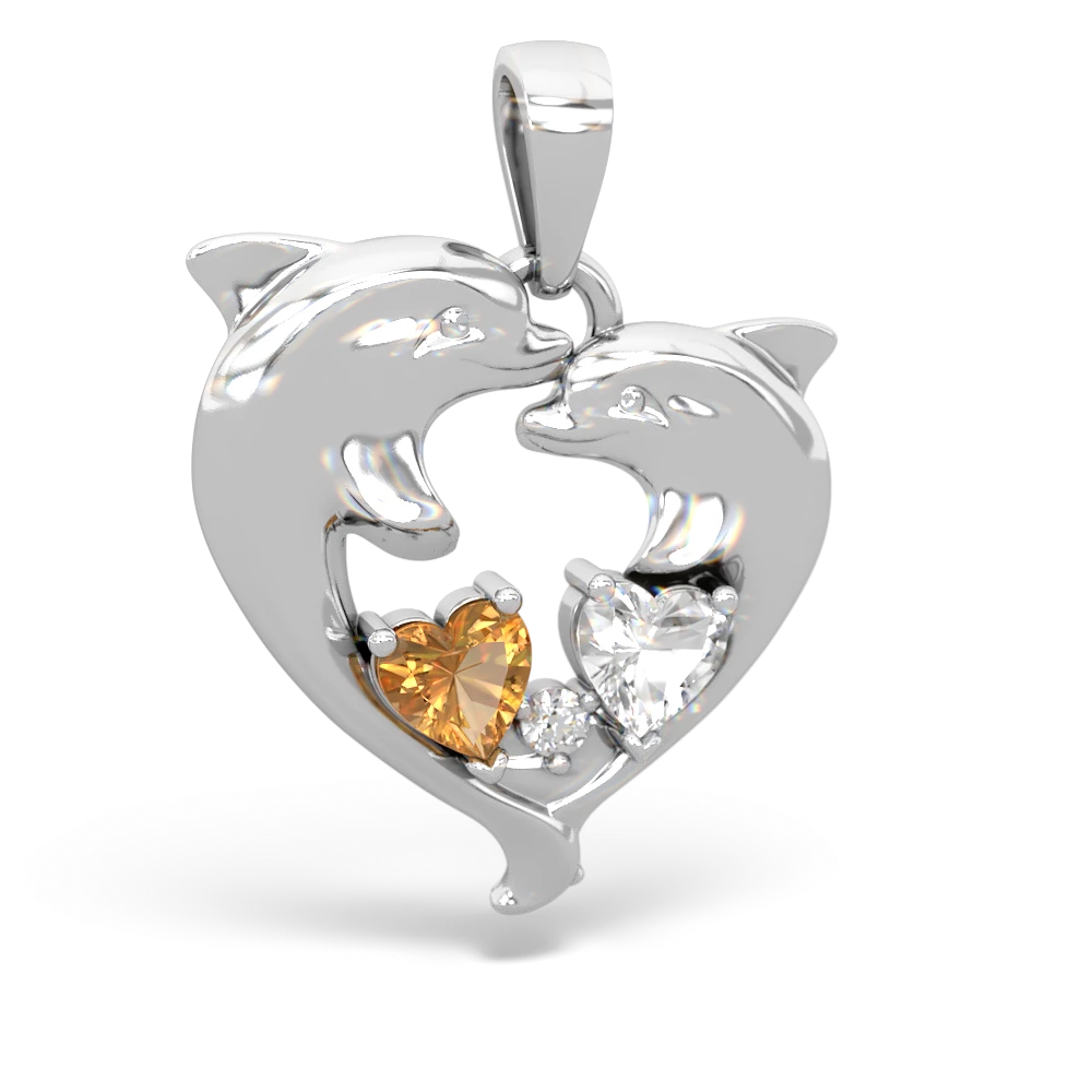 Citrine Dolphin Heart 14K White Gold pendant P5820