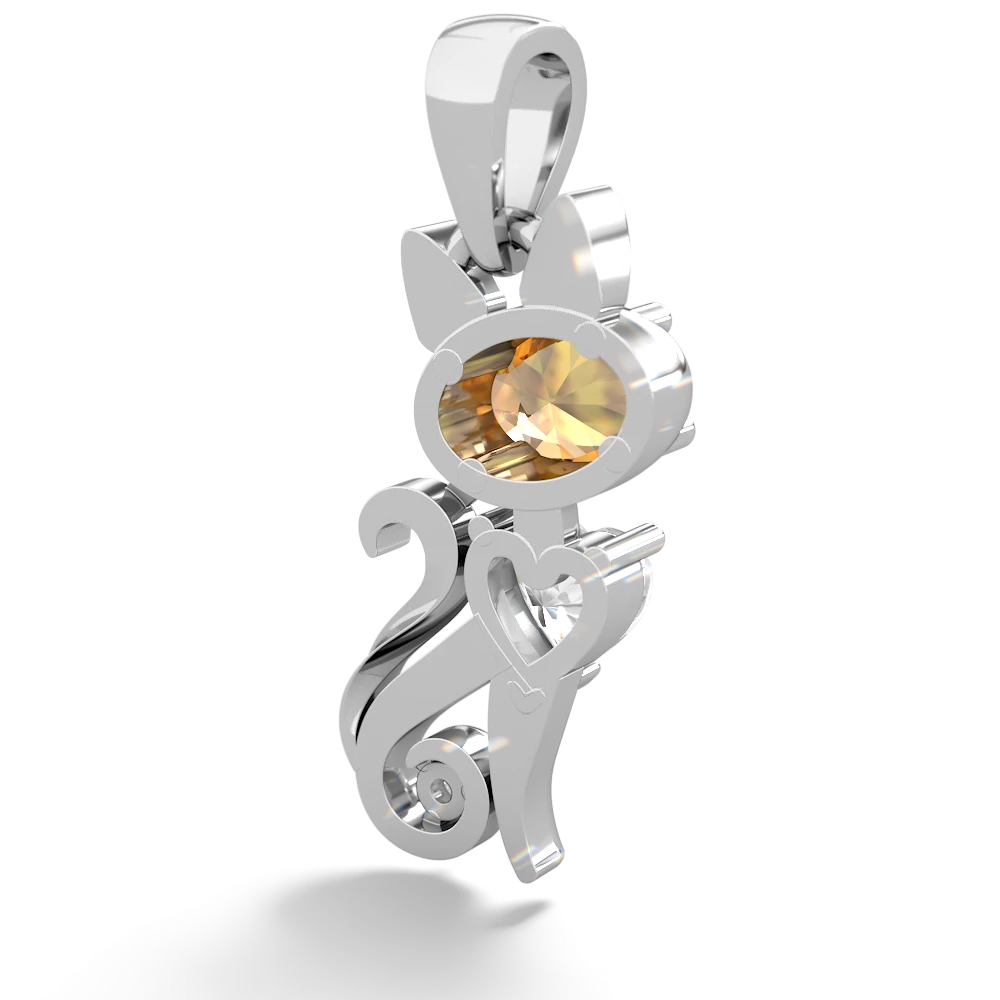 Citrine Kitten 14K White Gold pendant P5780