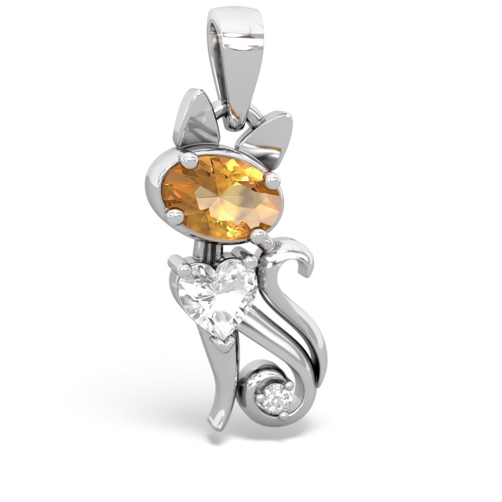 Citrine Kitten 14K White Gold pendant P5780