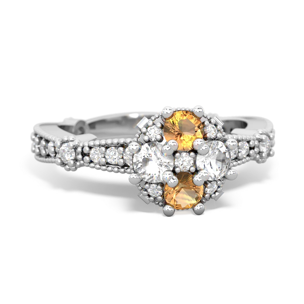 Citrine Sparkling Tiara Cluster 14K White Gold ring R26293RD