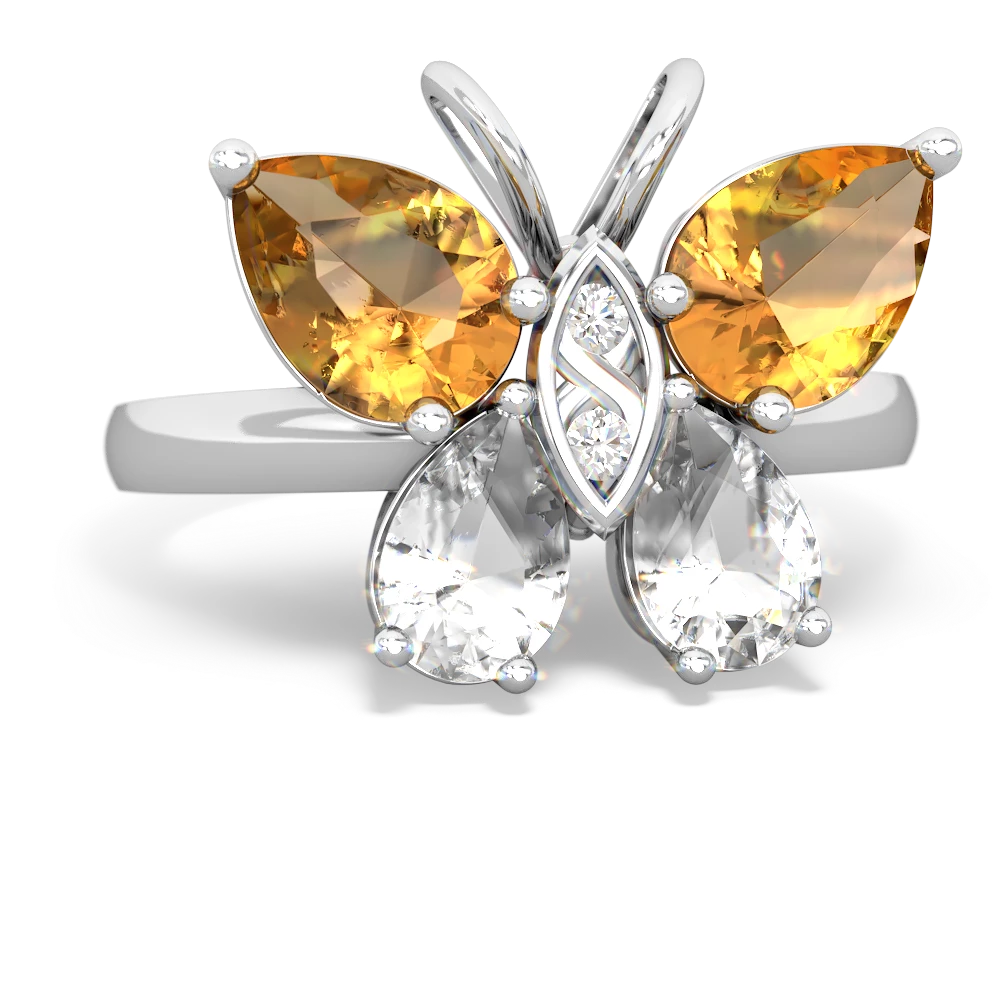 Citrine Butterfly 14K White Gold ring R2215