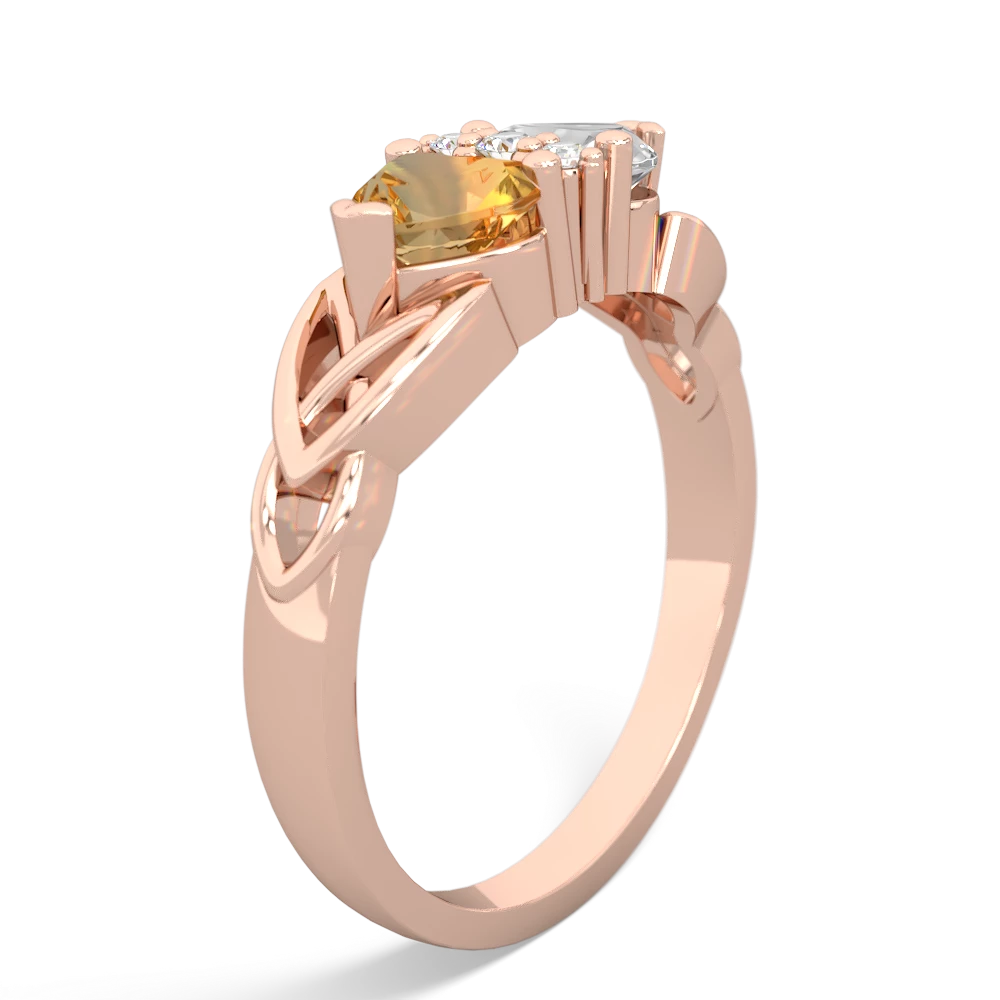 Citrine Celtic Knot Double Heart 14K Rose Gold ring R5040