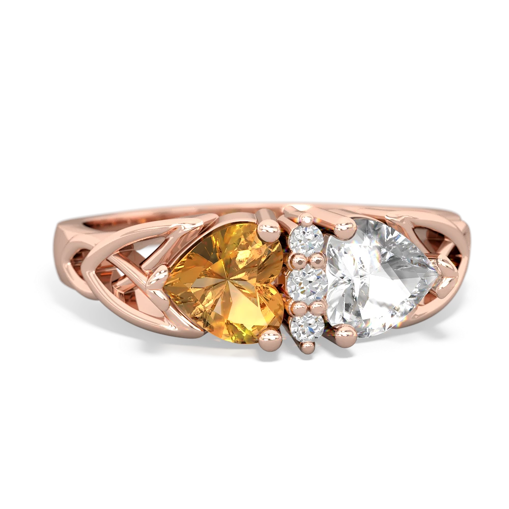 Citrine Celtic Knot Double Heart 14K Rose Gold ring R5040