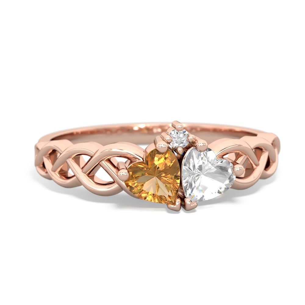 Citrine Heart To Heart Braid 14K Rose Gold ring R5870