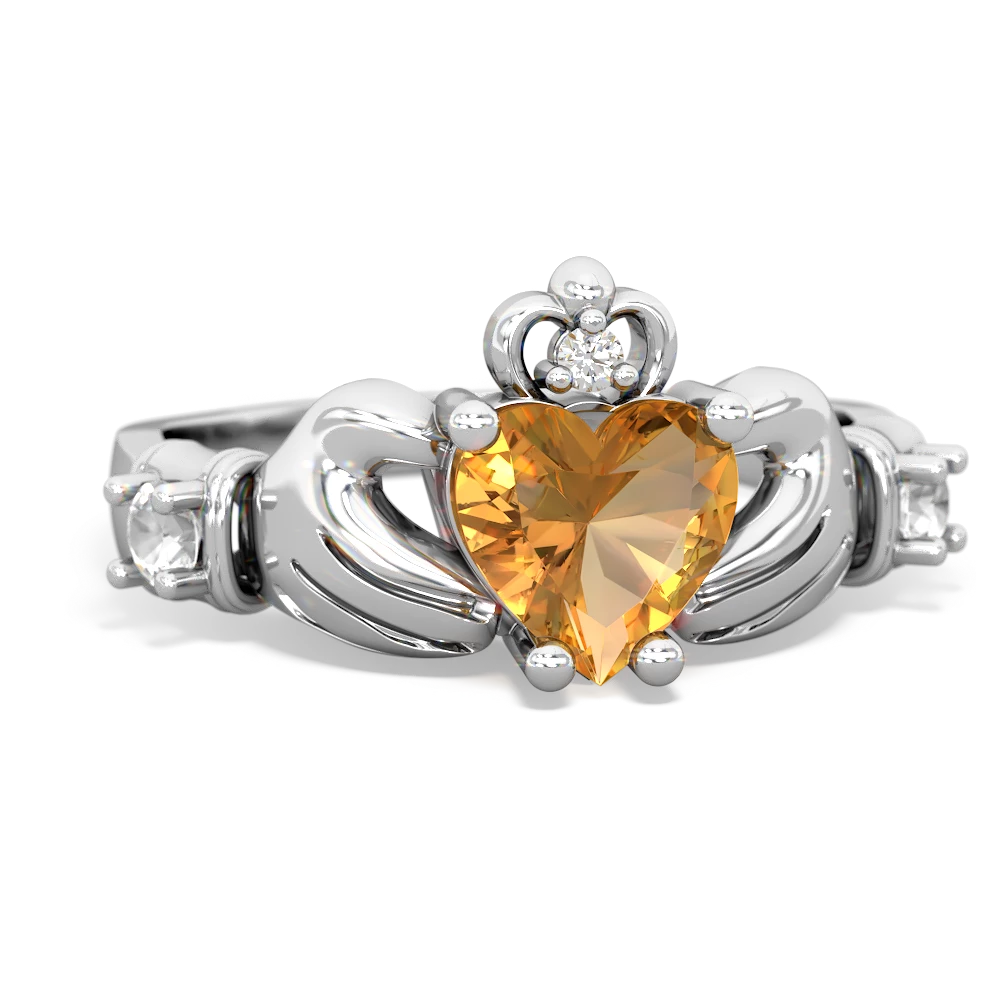 Citrine Claddagh Keepsake 14K White Gold ring R5245