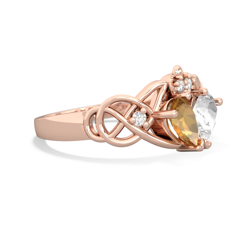 Citrine 'One Heart' Celtic Knot Claddagh 14K Rose Gold ring R5322