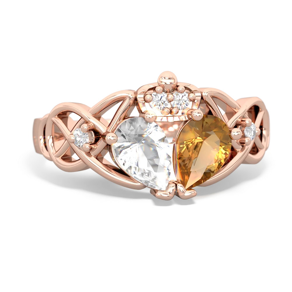 Citrine 'One Heart' Celtic Knot Claddagh 14K Rose Gold ring R5322