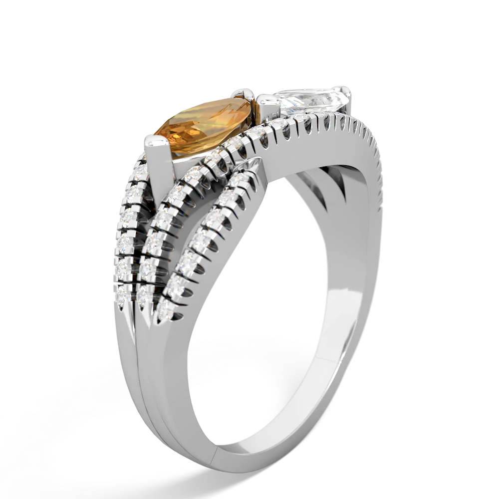 Citrine Diamond Rivers 14K White Gold ring R3070