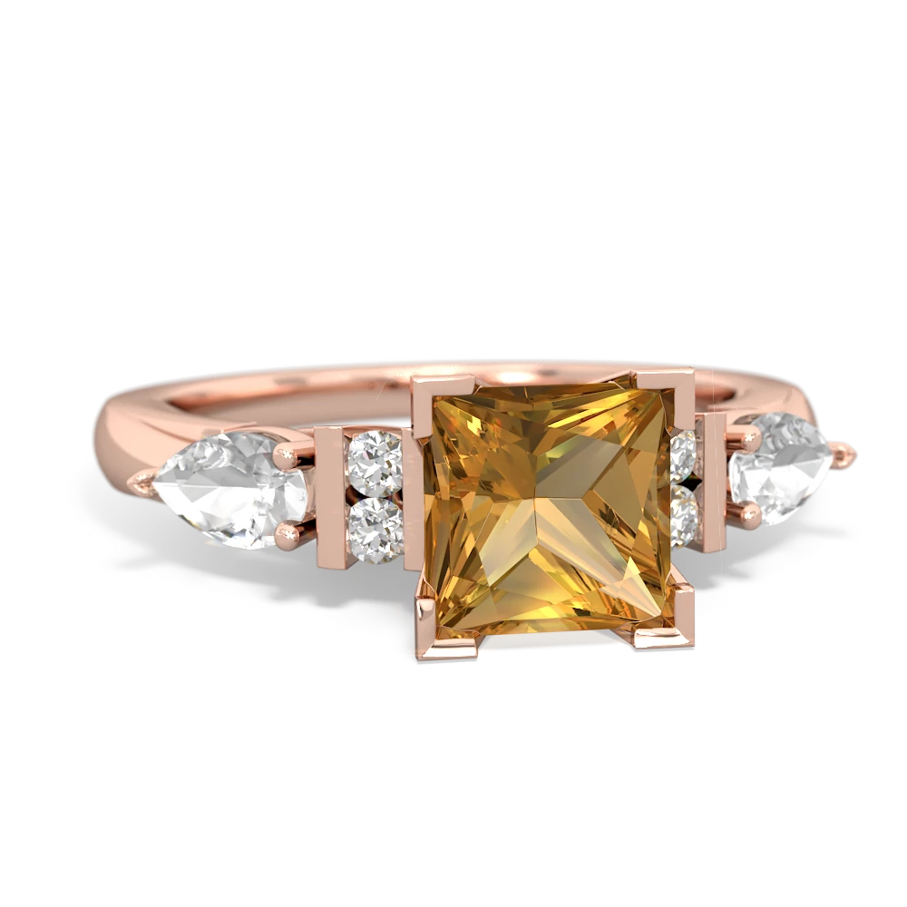 Citrine 6Mm Princess Eternal Embrace Engagement 14K Rose Gold ring C2002