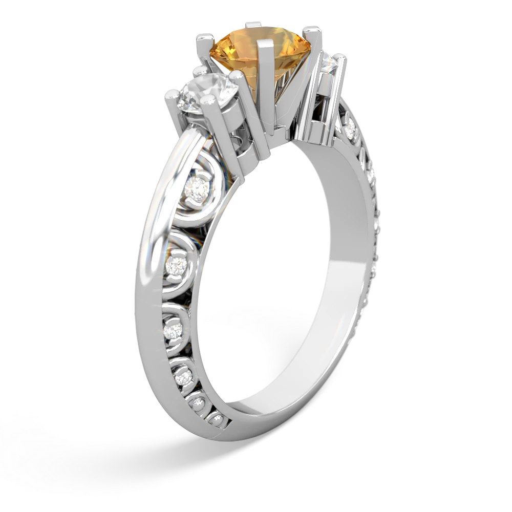 Citrine Art Deco Eternal Embrace Engagement 14K White Gold ring C2003