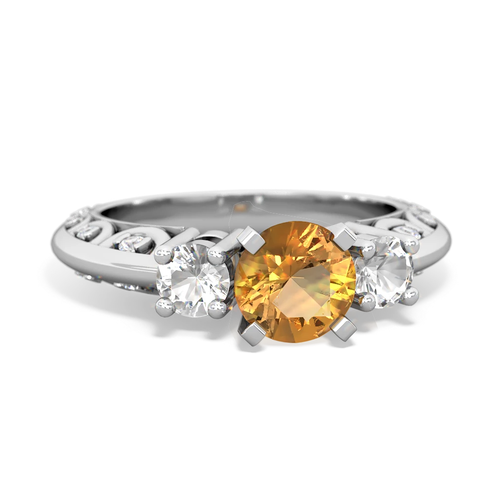 Citrine Art Deco Eternal Embrace Engagement 14K White Gold ring C2003