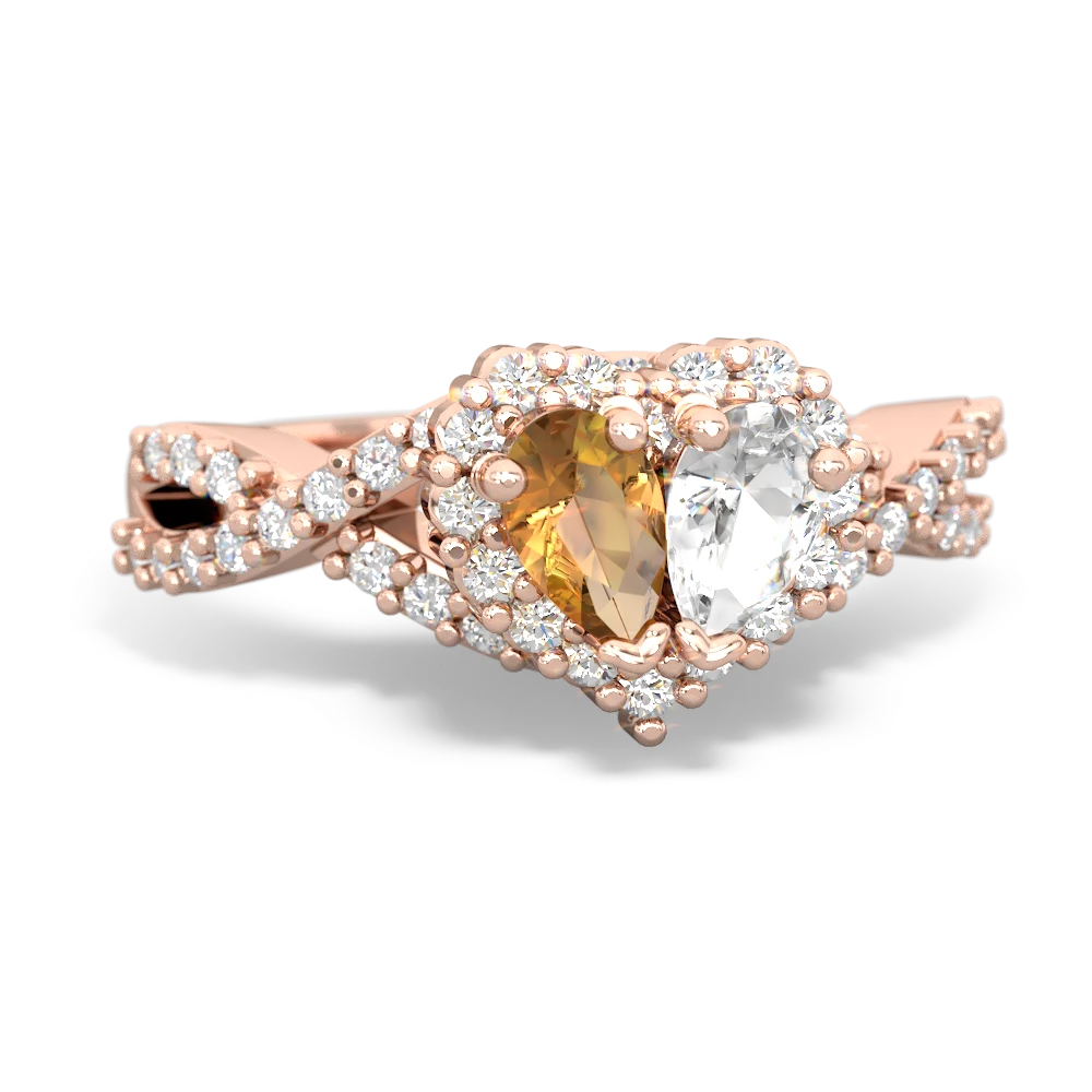 Citrine Diamond Twist 'One Heart' 14K Rose Gold ring R2640HRT