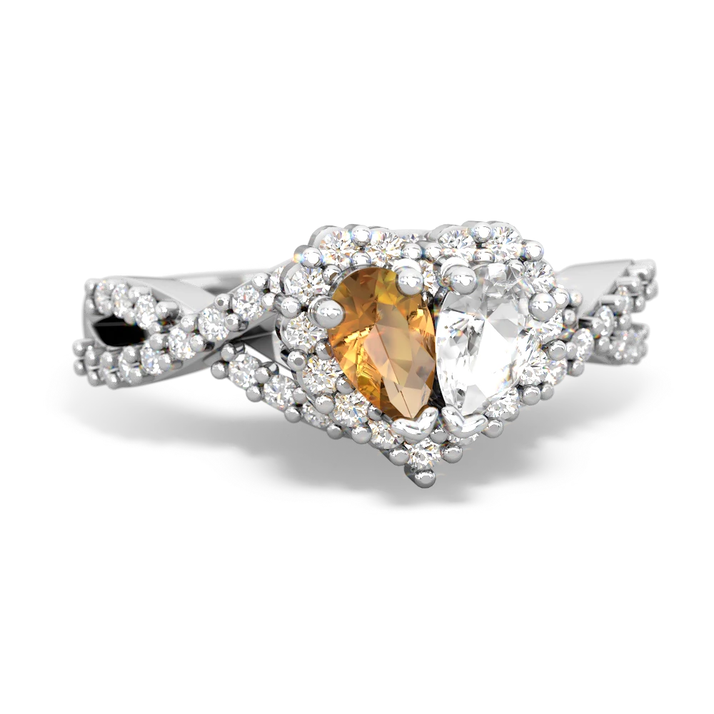 Citrine Diamond Twist 'One Heart' 14K White Gold ring R2640HRT