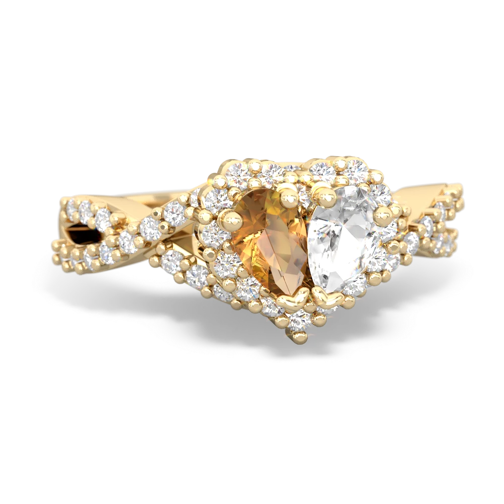 Citrine Diamond Twist 'One Heart' 14K Yellow Gold ring R2640HRT