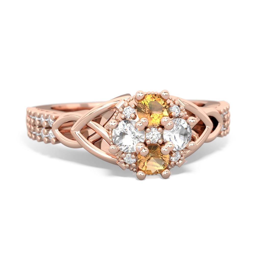 Citrine Celtic Knot Cluster Engagement 14K Rose Gold ring R26443RD