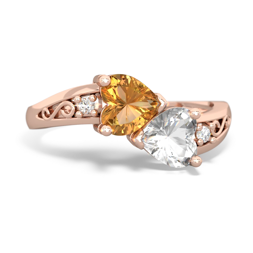 Citrine Snuggling Hearts 14K Rose Gold ring R2178