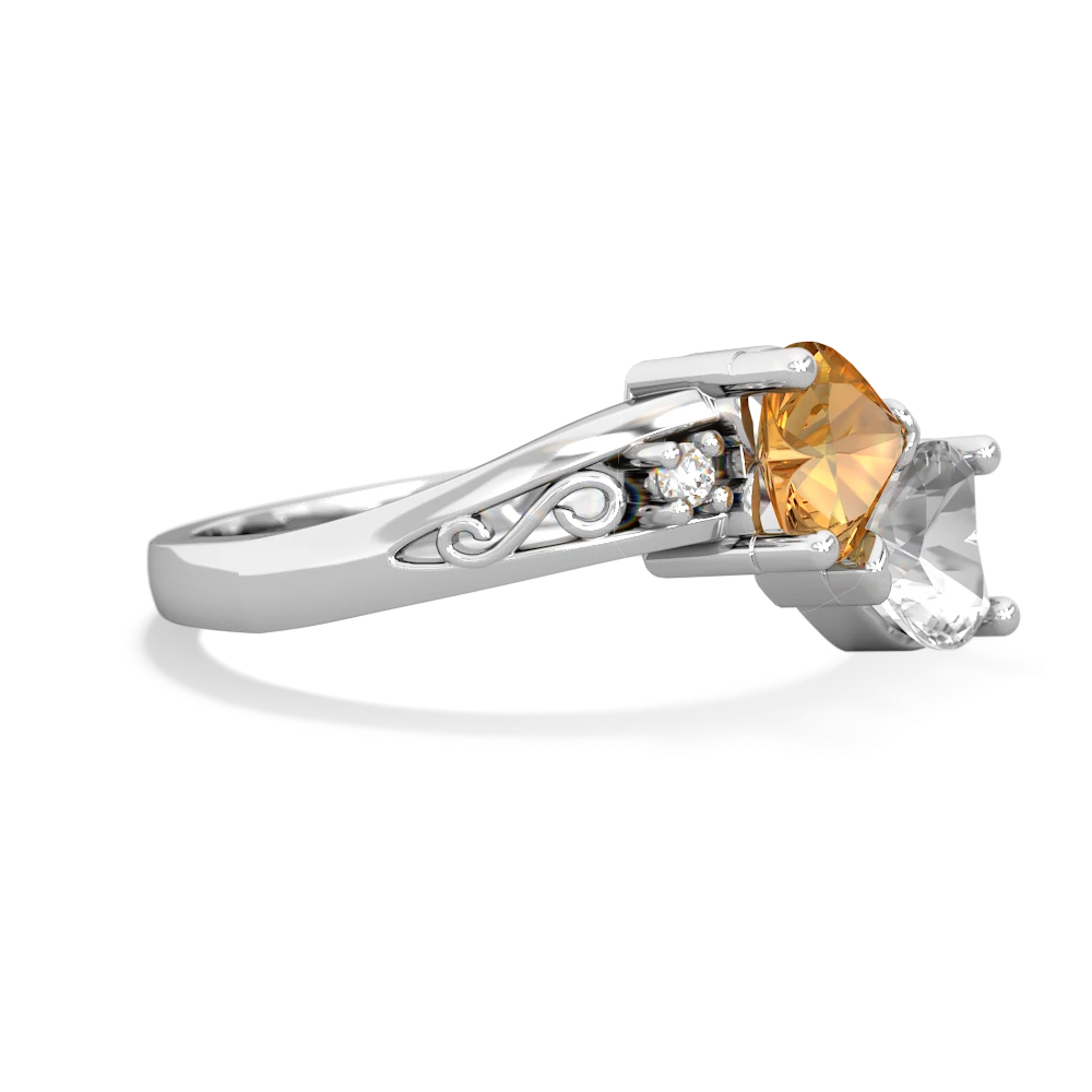 Citrine Snuggling Hearts 14K White Gold ring R2178