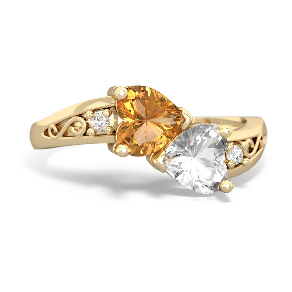 Citrine Snuggling Hearts 14K Yellow Gold ring R2178