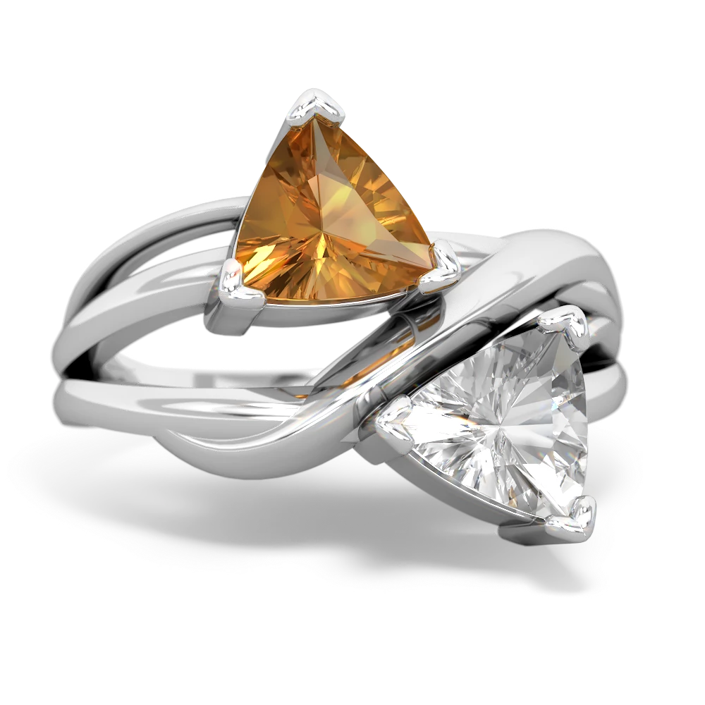 Citrine Split Band Swirl 14K White Gold ring R2341