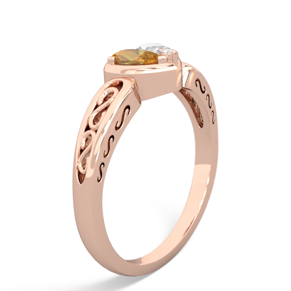 Citrine Filligree 'One Heart' 14K Rose Gold ring R5070