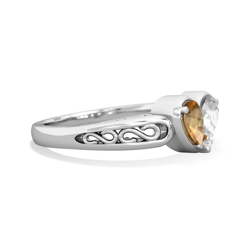 Citrine Filligree 'One Heart' 14K White Gold ring R5070