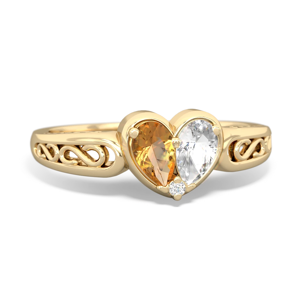 Citrine Filligree 'One Heart' 14K Yellow Gold ring R5070