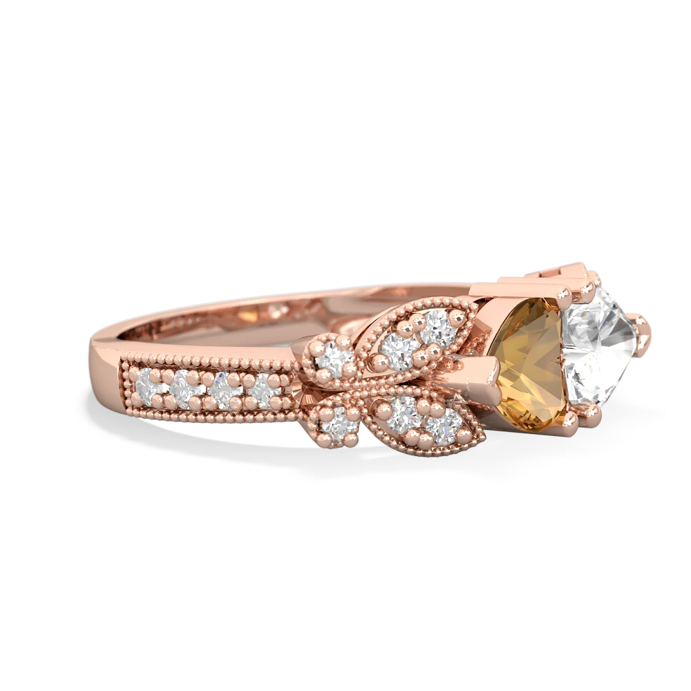 Citrine Diamond Butterflies 14K Rose Gold ring R5601