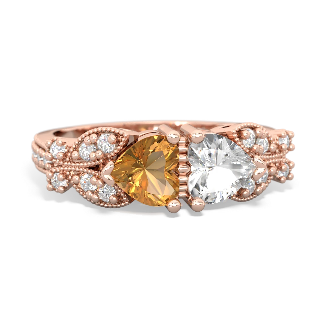 Citrine Diamond Butterflies 14K Rose Gold ring R5601