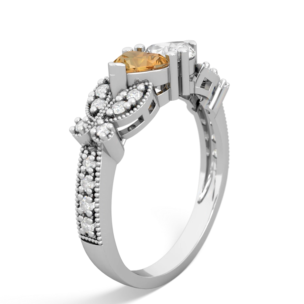 Citrine Diamond Butterflies 14K White Gold ring R5601