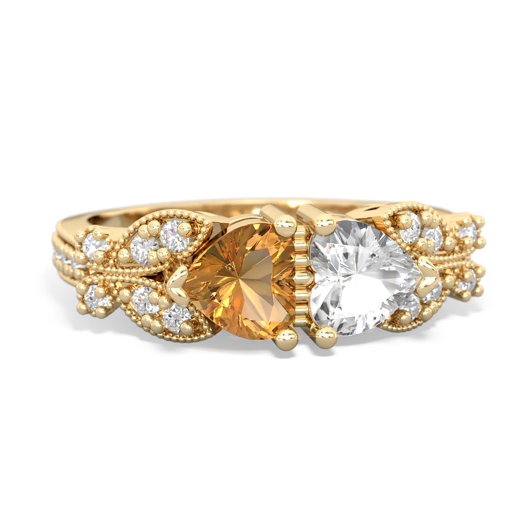 Citrine Diamond Butterflies 14K Yellow Gold ring R5601