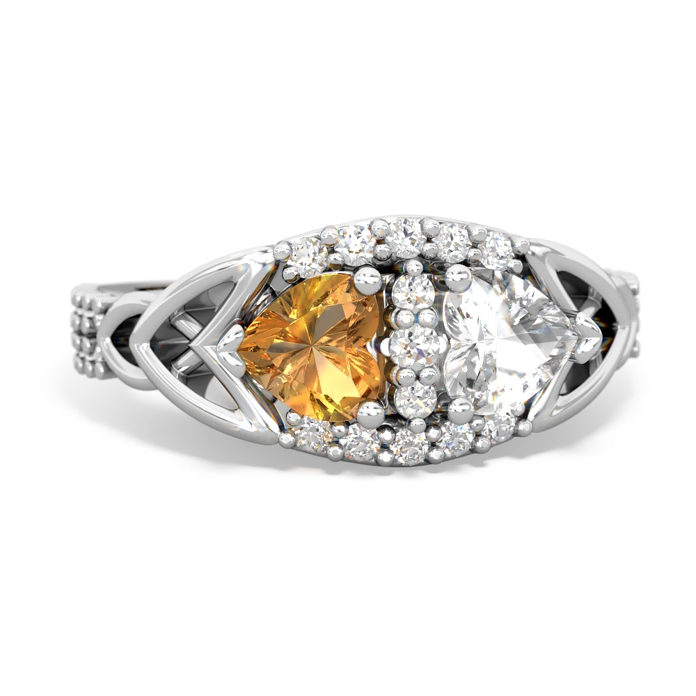 Citrine Sparkling Celtic Knot 14K White Gold ring R2645