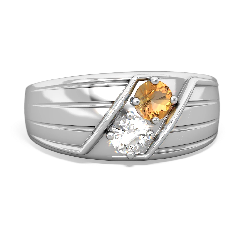 Citrine Men's Streamline 14K White Gold ring R0460