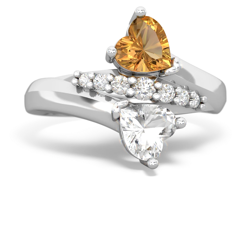 Citrine Heart To Heart 14K White Gold ring R2064