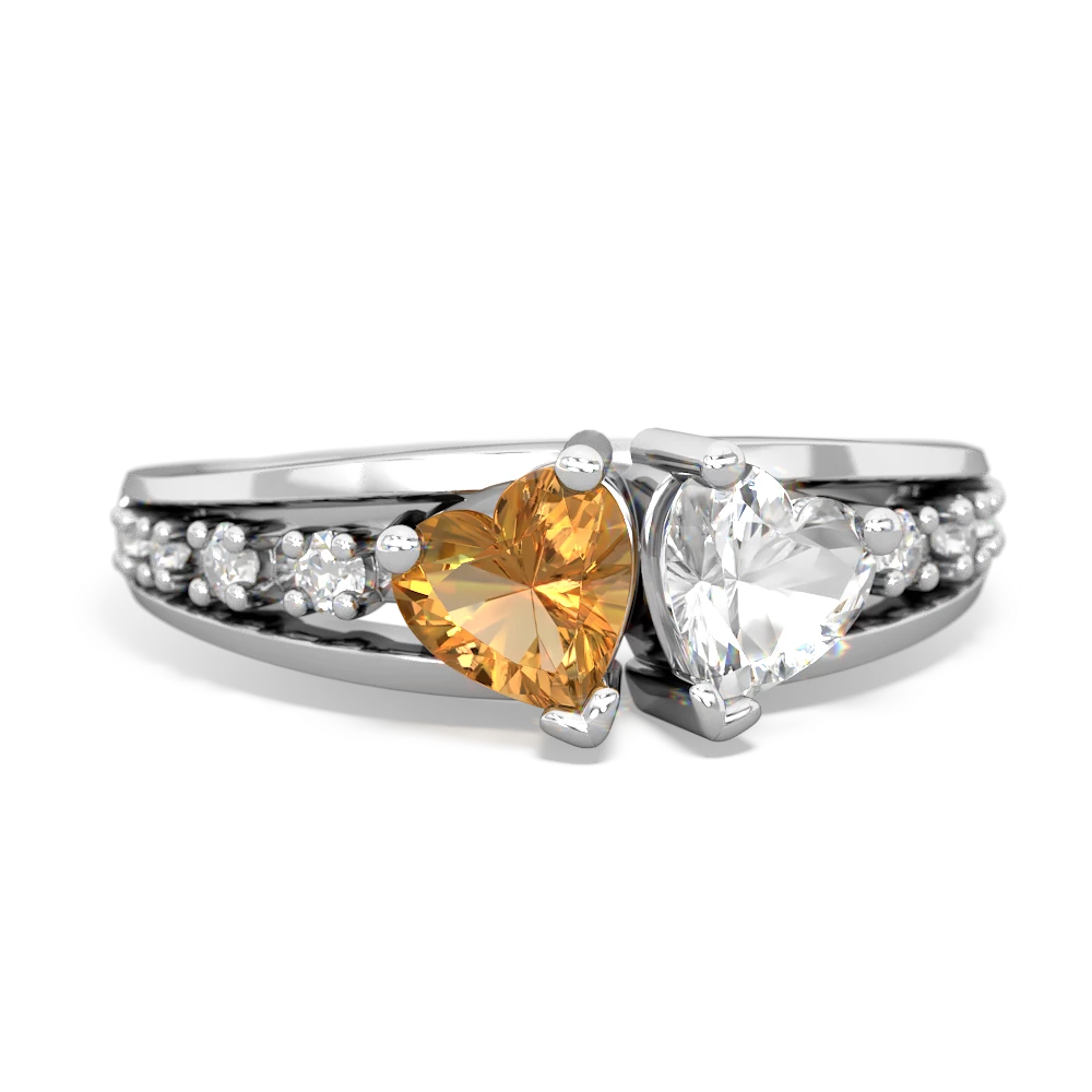 Citrine Heart To Heart 14K White Gold ring R3342