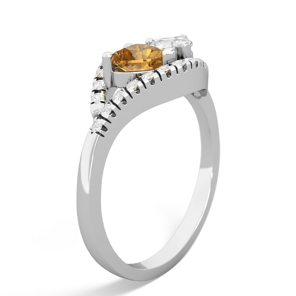 Citrine Mother And Child 14K White Gold ring R3010