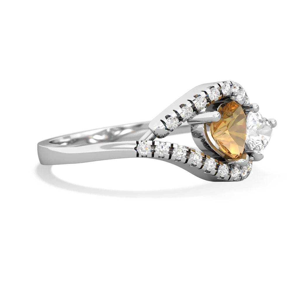 Citrine Mother And Child 14K White Gold ring R3010