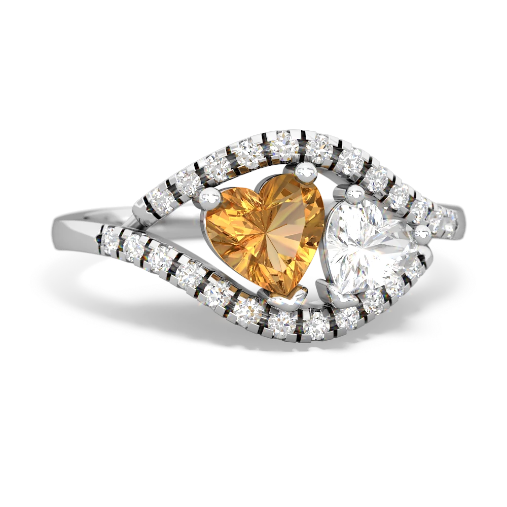 Citrine Mother And Child 14K White Gold ring R3010