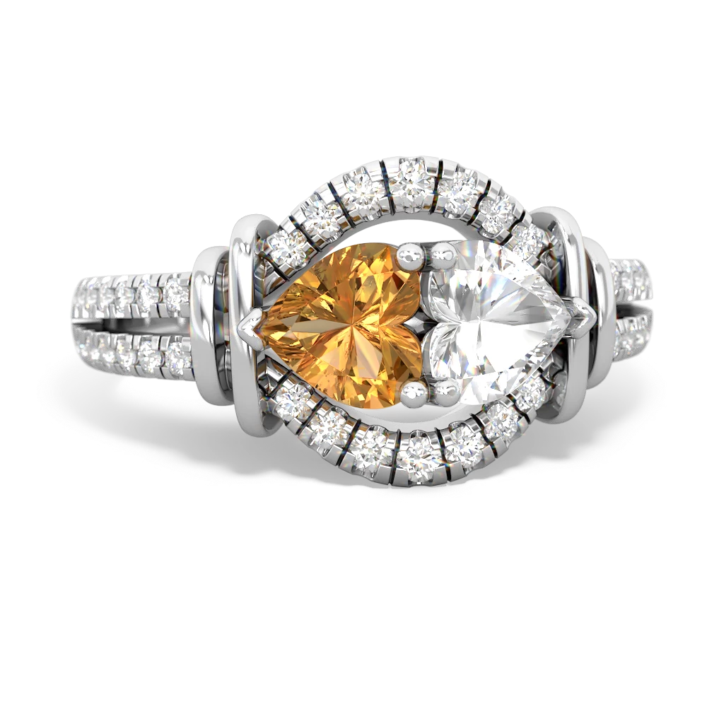 Citrine Art-Deco Keepsake 14K White Gold ring R5630