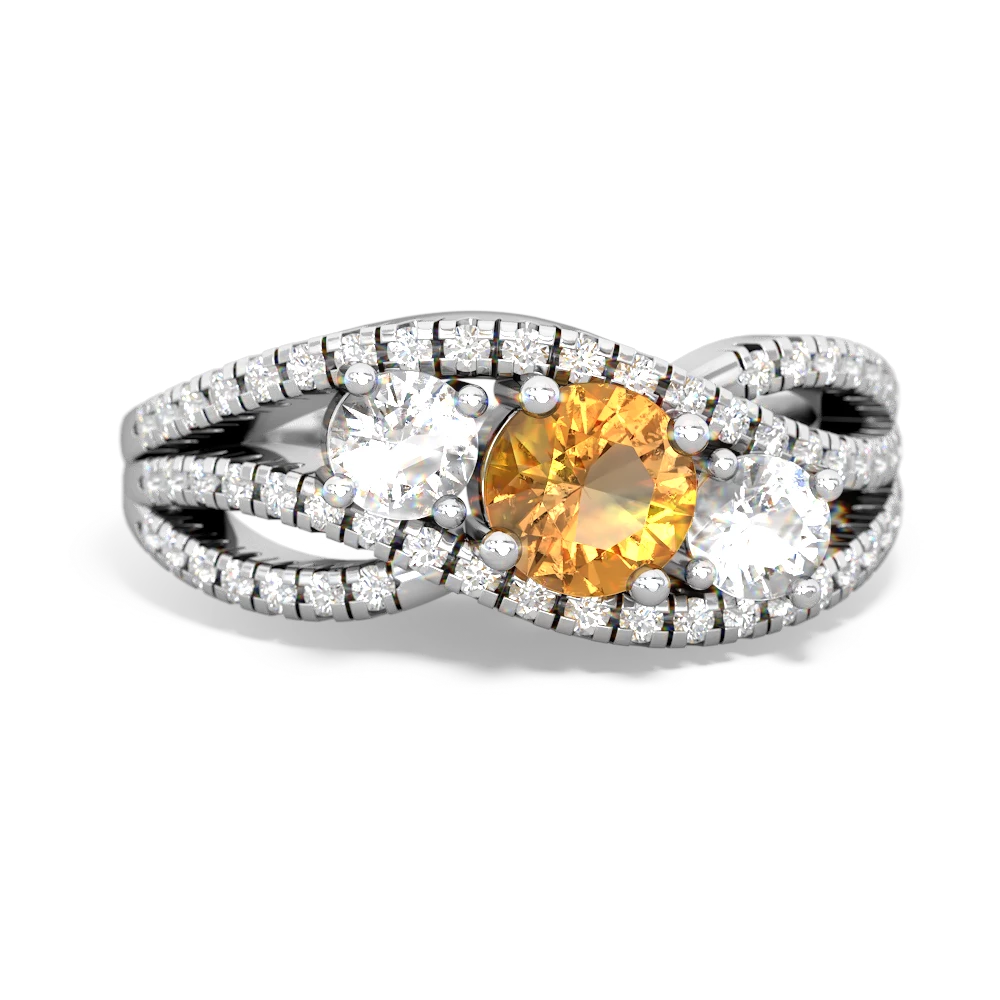 Citrine Three Stone Aurora 14K White Gold ring R3080