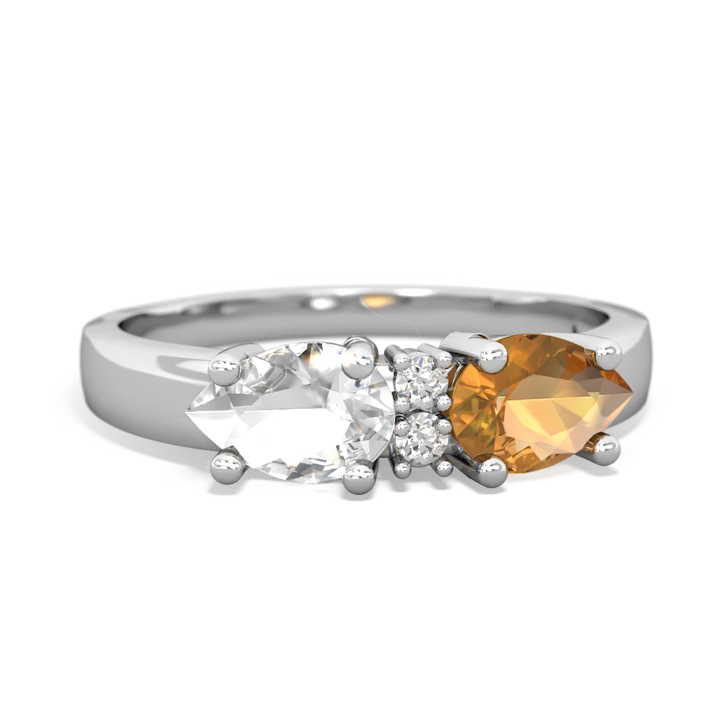 Citrine Pear Bowtie 14K White Gold ring R0865