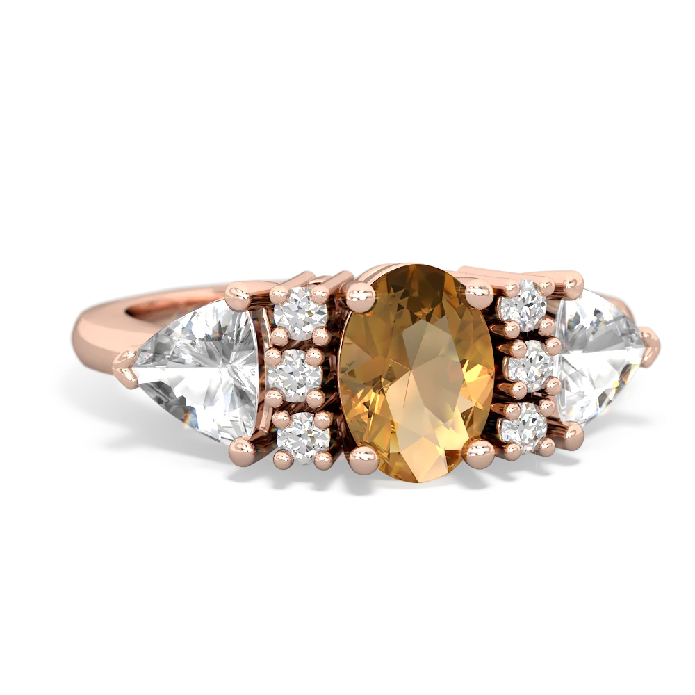 Citrine Antique Style Three Stone 14K Rose Gold ring R2186