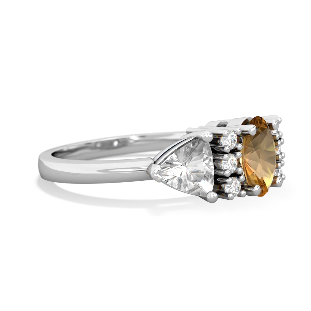 Citrine Antique Style Three Stone 14K White Gold ring R2186