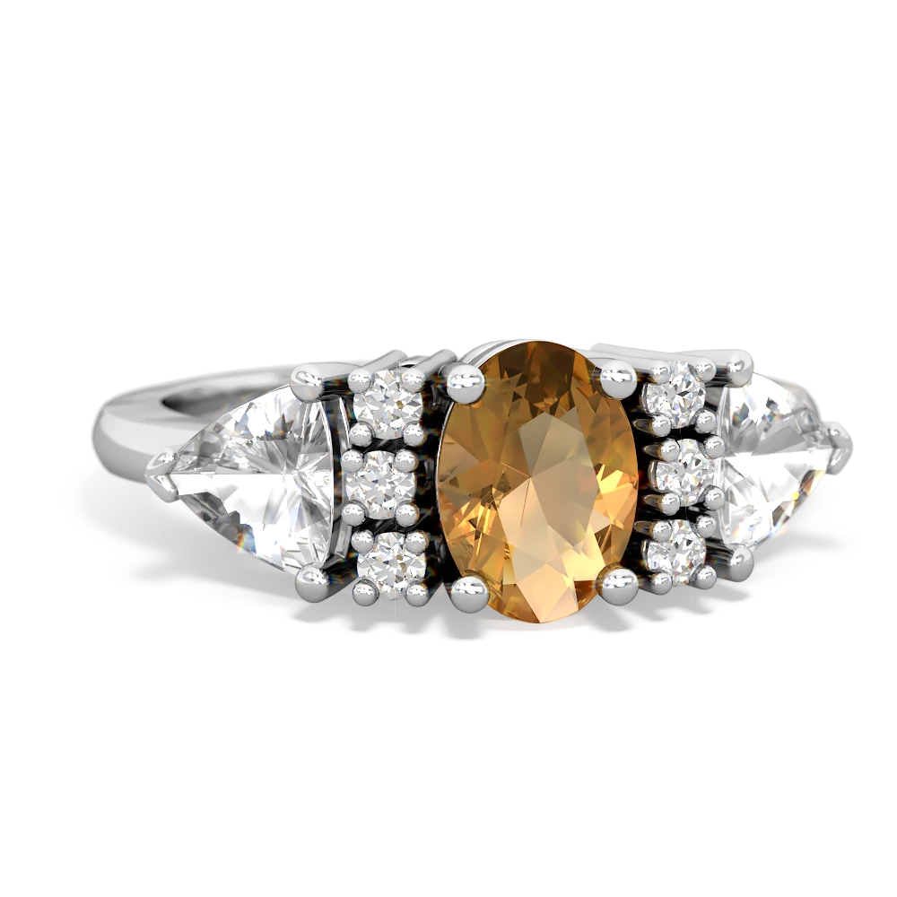 Citrine Antique Style Three Stone 14K White Gold ring R2186